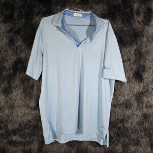 Peter Millar Summer Comfort Polo Shirt Mens Large Light Blue Grizzly Logo